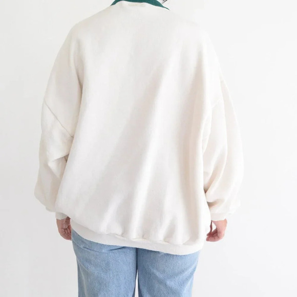 Vintage Jerzees Cream Angel Embroidered Green Collared  Crewneck Sweater 2X - Picture 3 of 11